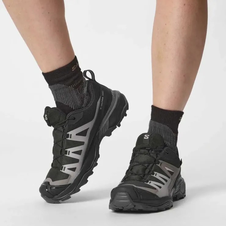 Hiking Shoes & Boots|Walking Shoes-Salomon Womens X Ultra 360 GTX Shoes - Black-Plum Kitten-Shale