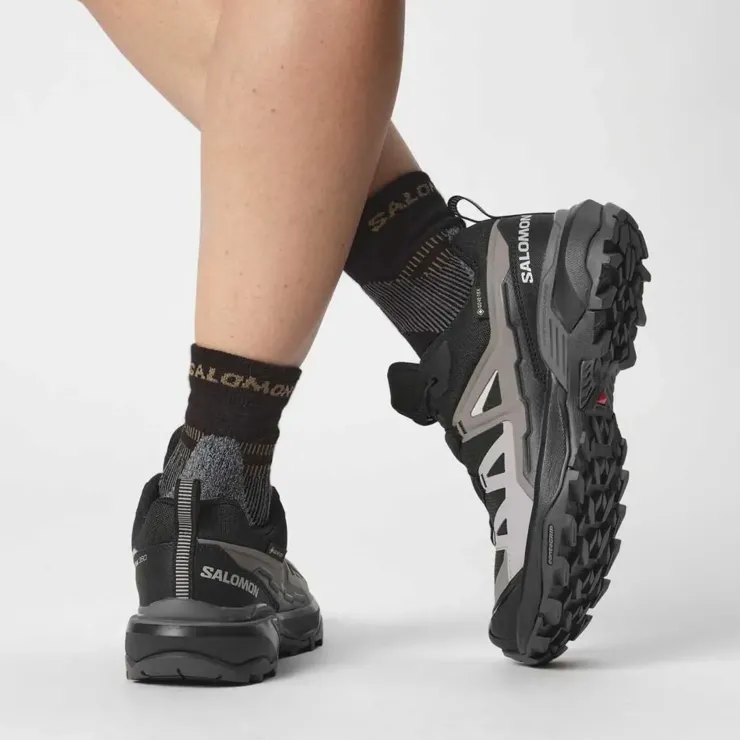 Hiking Shoes & Boots|Walking Shoes-Salomon Womens X Ultra 360 GTX Shoes - Black-Plum Kitten-Shale