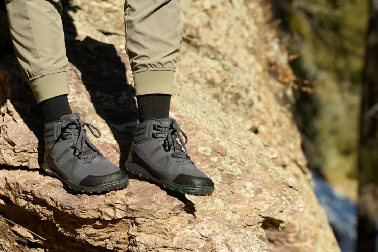 Hiking Shoes & Boots|Mid Height Boots-Xero Shoes Womens Scrambler Mid II WP Boot - Asphalt-Sea Moss
